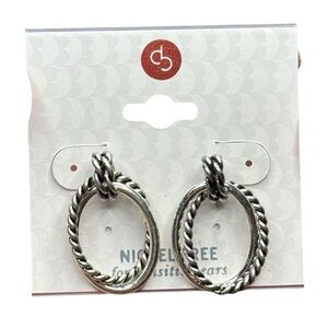 J20. DRESSBARN Silver Oval Knotted Stud Earrings Nickel Free NEW